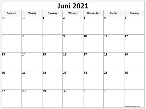 Wochenkalender 2021 mit kalenderwoche 2 für deutschland mit angaben zu feiertagen, schulferien und den mondphasen. Juni 2021 kalender auf Deutsch | kalender 2021