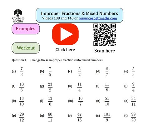 Mixed Numbers And Improper Fractions Textbook Exercise Corbettmaths
