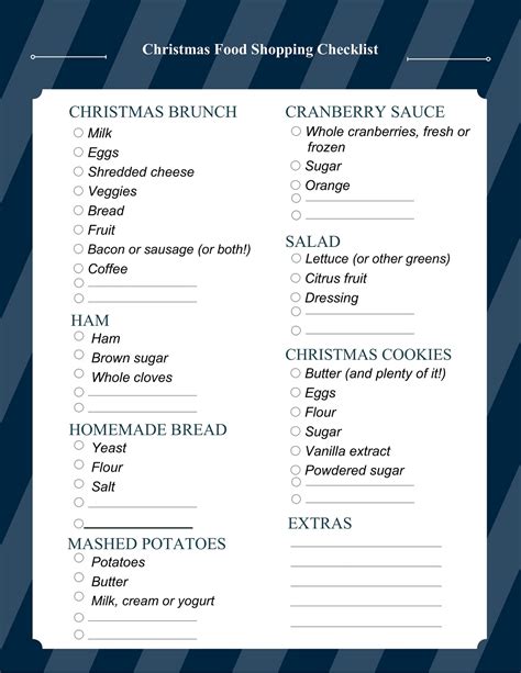 Christmas Food Shopping Checklist Template Sample GeneEvaroJr