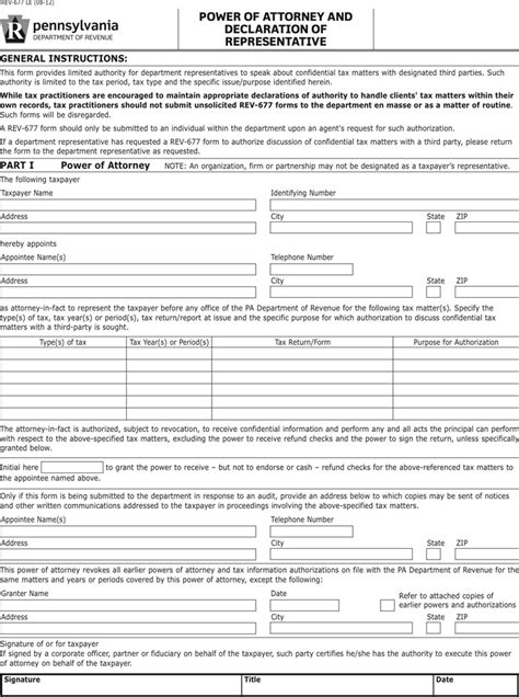 Free Pennsylvania Tax Power Of Attorney Form Pdf 246kb 2 Pages