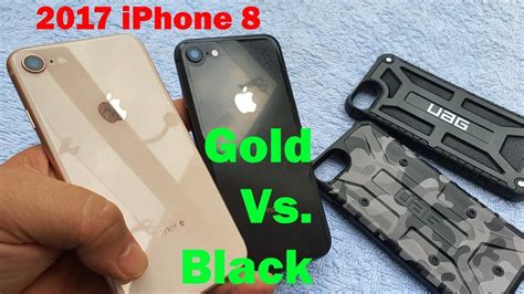 2017 Iphone 8 Gold Vs Black In Closer4k View With Uag Rough Cases