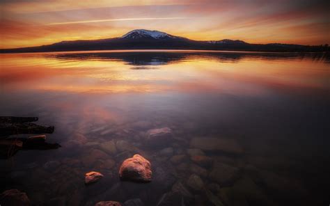 Nature Landscape Colorful Lake Sunrise Mountain
