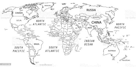 Ilustración De Mapa Mundial En Blanco Y Negro Y Más Vectores Libres De