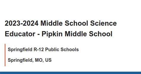 2023 2024 Middle School Science Educator Pipkin Middle School Job