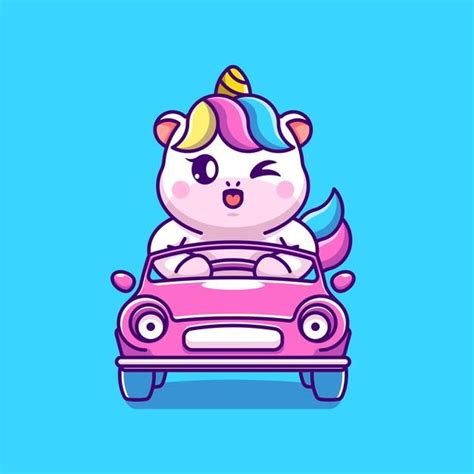 Premium Vector Cute Unicorn Driving The Car Cartoon In 2023 Car