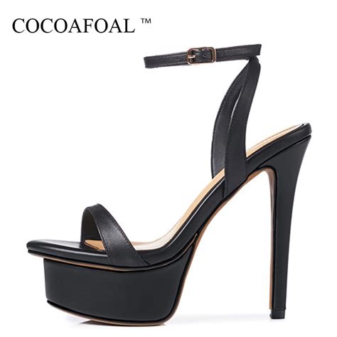 Cocoafoal Women Black Sexy Heels Sandals Genuine Leather Fringe High Heels Shoes Fashion Open