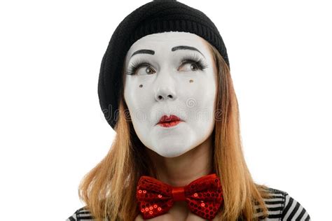 Curious Woman Looking At Something Close Up Portrait Of Female Mime