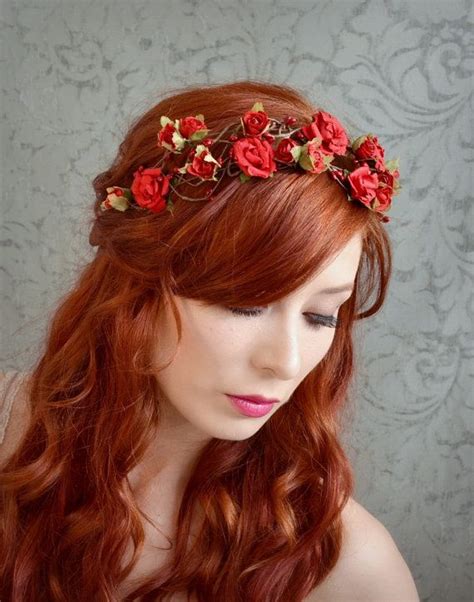 red rose crown flower crown floral headband woodland head peice hair accessories gardens