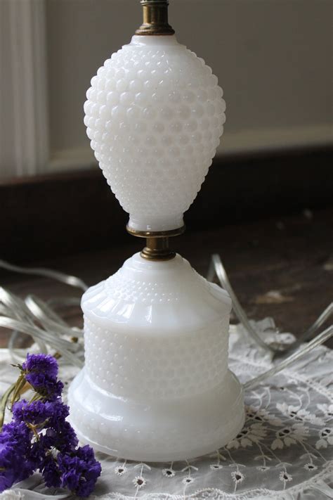 Vintage Milk Glass Table Lamp Hobnail By Southernvintagega