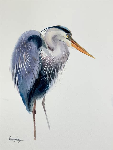 Blue Heron Original Art Watercolor Painting Wildlife Etsy