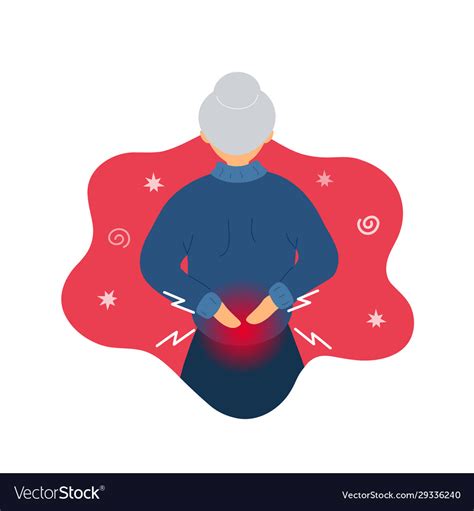 Old Woman With Backache Standing Back Face Vector Image