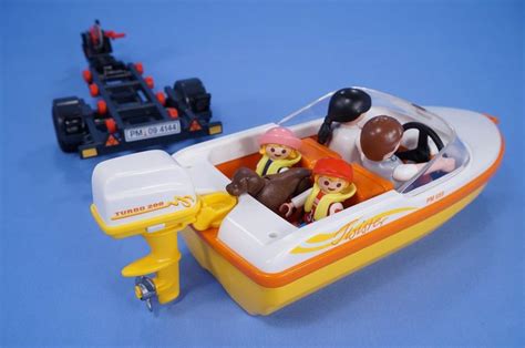 Playmobil Speed Boat With Car And Trailer Figures Dog Lots Of