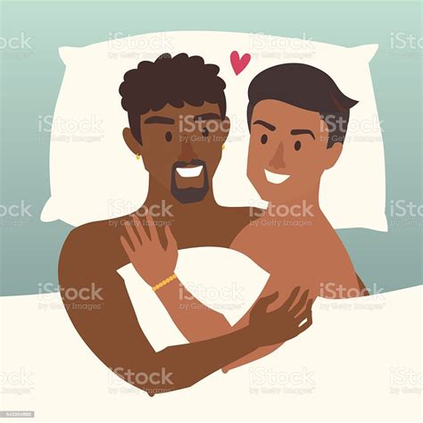 Ilustración De Pareja Gay En La Cama Feliz Pareja Gay Ilustración