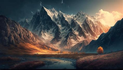 Premium Photo Beautiful Mountain Scenery Creative Ai