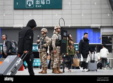 Guiyang China January 24 2024 Armed Police Officers Are On Duty