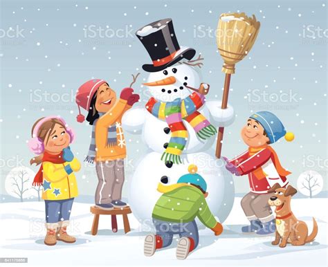 7,000+ vectors, stock photos & psd files. Children Building A Snowman In The Meadow Stock ...