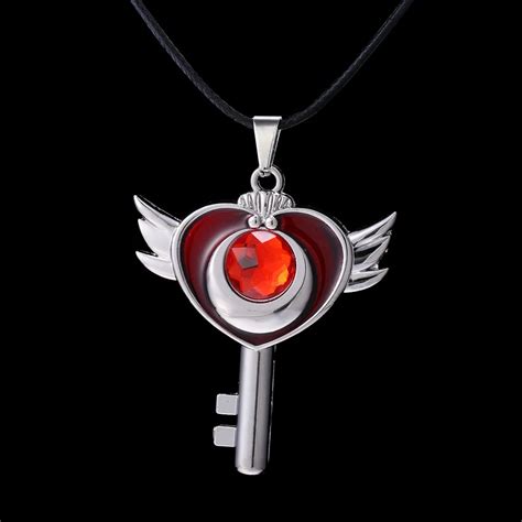10pcslot Sailor Moon Necklace Heart Key Shape Pendant Necklace Anime