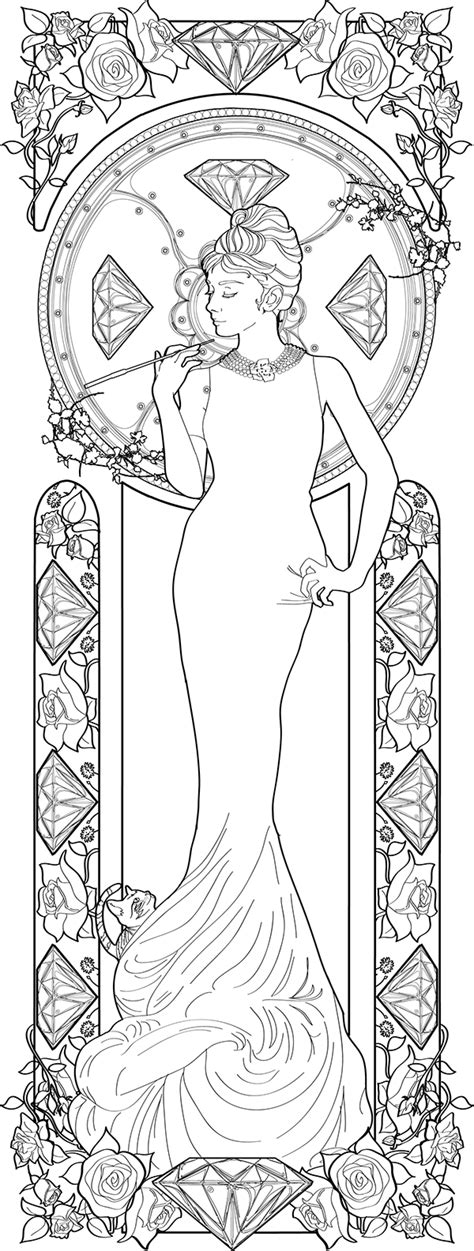 21.59 x27.94 cm/ 8.5 x 11 inches. Versión Art Nouveau de Audrey Hepburn ~ beautiful ...
