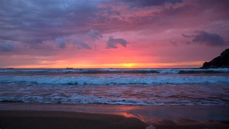 Coast Nature Sunset Sea Waves Sea Foam Purple Sky Sky