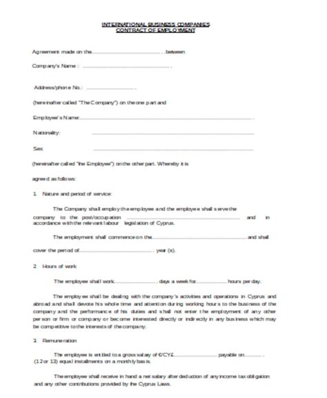 sample employment contract forms   ms word excel
