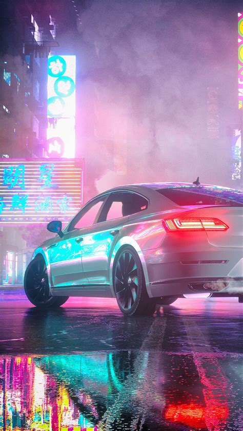 Download Wallpaper 1350x2400 Car White Neon Light Reflection Iphone