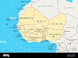Region Westafrika, politische Karte. Bereich mit Kapitellen und Grenzen ...