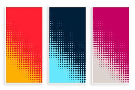 Free Vector Stylish Set Of Halftone Banners In Three Colors