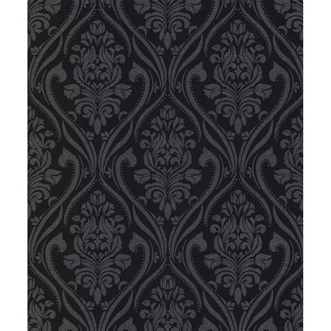 Belgravia Blenheim Black And Silver Damask Glitter Wallpaper 4953 Uncategorised From Wallpaper