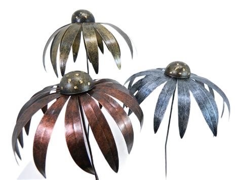 Xl Set Of 3 Metal Flower Garden Ornament Echinaceadaisy On Etsy