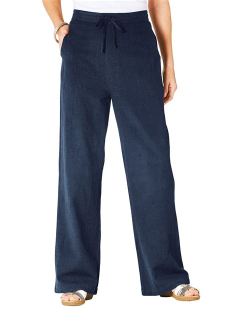 Amber Amber Navy Linen Blend Trousers Plus Size 18 To 22