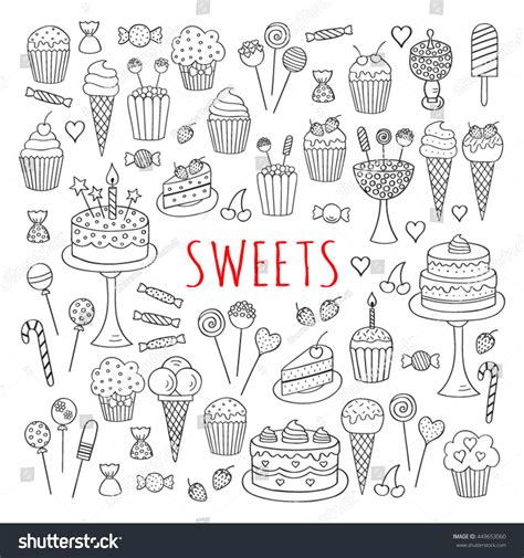 Sweets Set Vector Icons Hand Drawn Doodle Dessert Illustrations