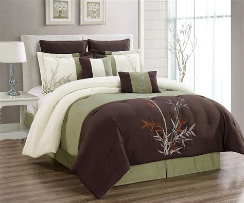 Masterplay 8 Piece Oversize Brown Beige Sage Green Tropical Bamboo Tree Embroidered