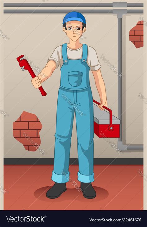 Working Plumber With His Tools Royalty Free Vector Image