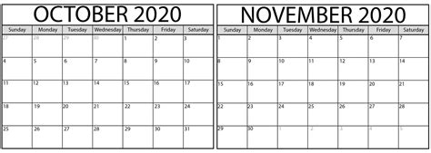 Cute October November 2020 Calendar Editable Template Digitally