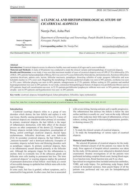 Pdf A Clinical And Histopathological Study Of Cicatricial Alopecia