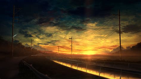 Anime Scenery Sunset Landscape K X Wallpaper Pc Desktop