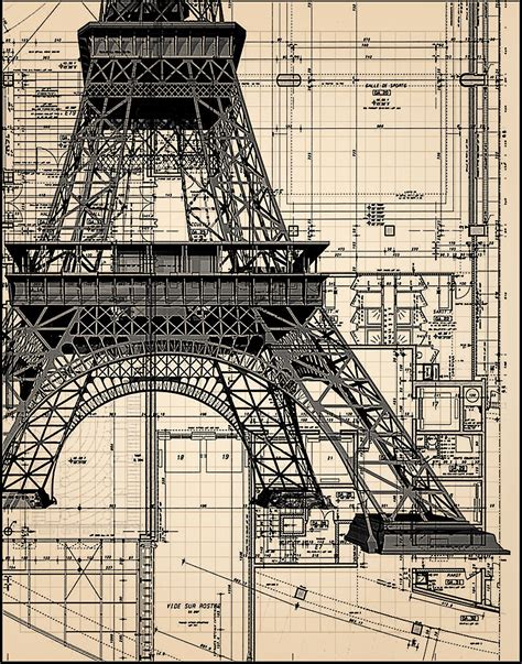 Eiffel Tower Blueprint Eiffel Tower Prints Eiffel Tower Art Landmark
