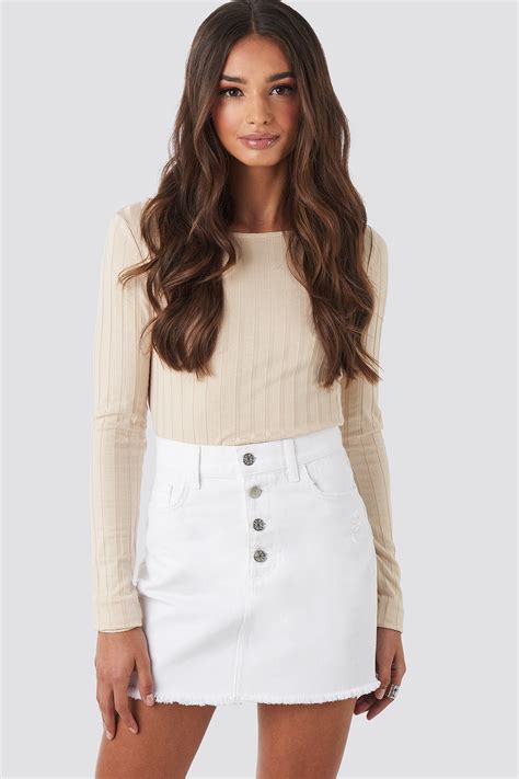 Raw Hem Button Up Mini Skirt White Na Kd