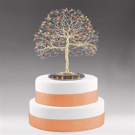 Fall Tree Cake Topper With Swarovski Crystal Topaz Siam Fireopal