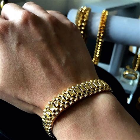 Luxury Men S K Gold Covered Heavy Stainless Steel Link Chain Bracelet
