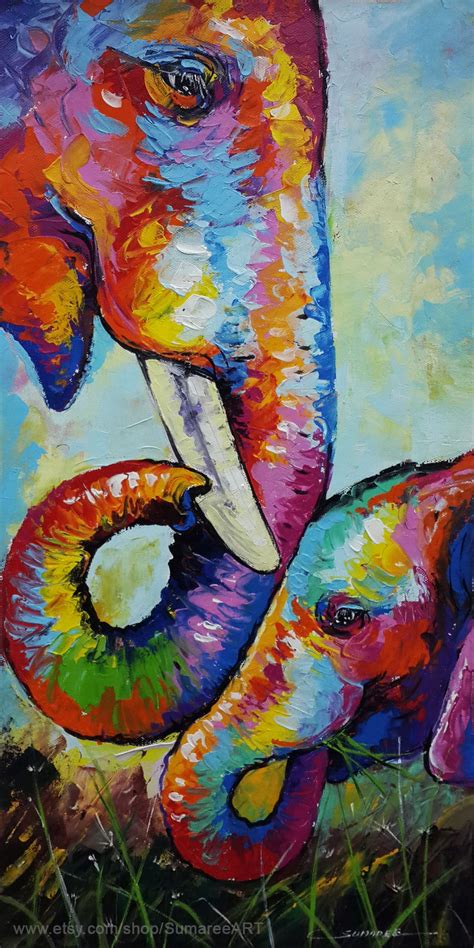 Colorful Elephant Painting On Canvas Etsy Abstract Animal Art
