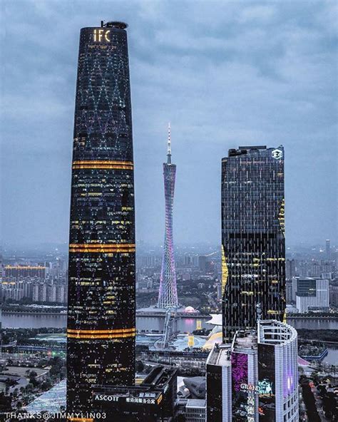 Dusk Falls And The Guangzhou Skyline Illuminates Wonderful Big Three