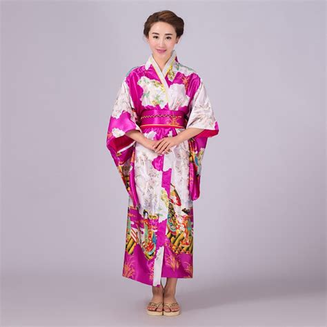 Rose New Japanese Womens Silk Satin Kimono Yukata Evening Dress Haori