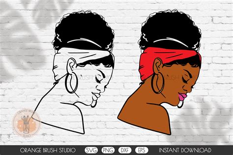 Curly Black Woman Svg Afro Hair Messy Bun Melanin Queen By Orange Brush Studio Thehungryjpeg