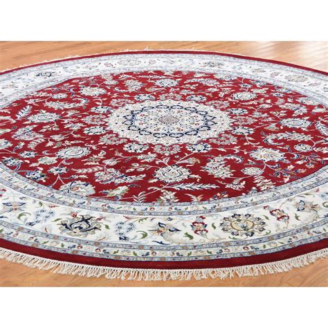 98x98 Hand Knotted Wool And Silk 250 Kpsi Red Nain Round Oriental Rug