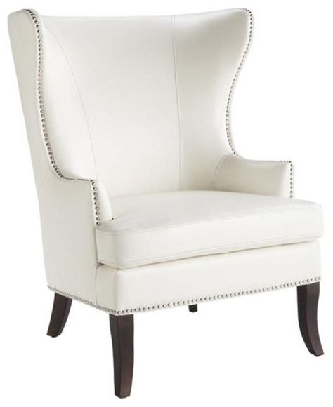 Leather Wing Chair With Nailhead Ivory Transitional Armchairs And