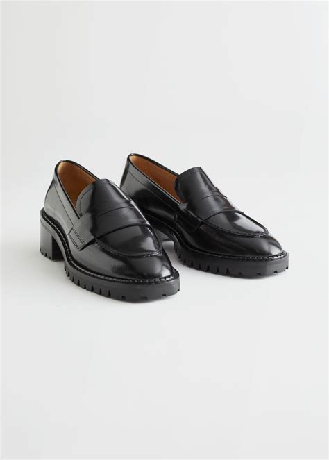 And Other Stories Heeled Leather Penny Loafers In Black Lyst