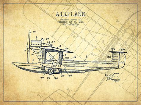 Airplane Patent Drawing From 1921 Vintage Digital Art By Aged Pixel