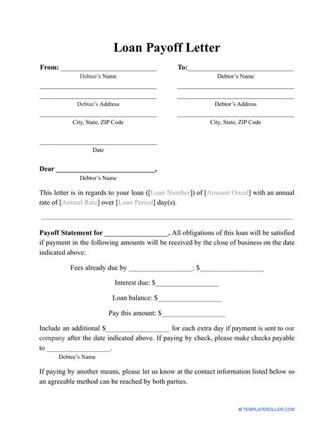 Loan Payoff Letter Template Fill Out Sign Online And Download Pdf Templateroller