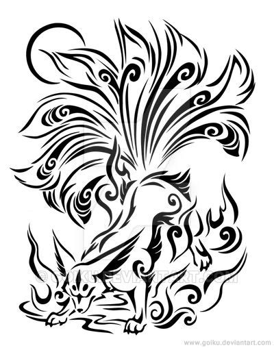 Nine Tailed Fox Line Art Complete By Goiku On Deviantart Fox Tattoo